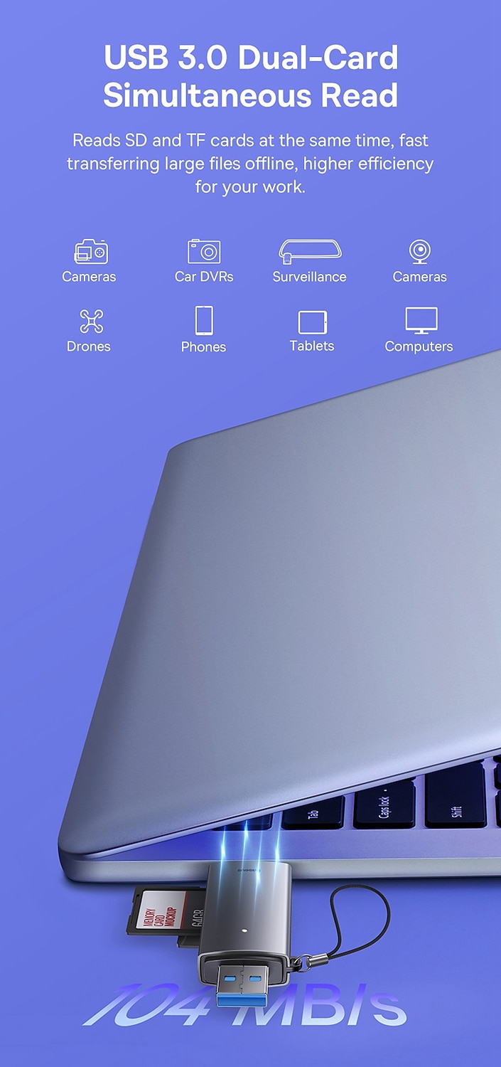 устройство чтения карт Baseus USB C & USB3.0 к SD Micro SD TF устройство для карт памяти 104 МБ/с 2 ТБ смарт-картридер для аксессуаров для ноутбуков 2025 - $24.99 –P5