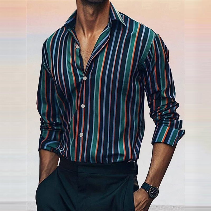 Hombre Camisa camisa occidental Camisa vaquera Raya Exterior Calle Rojo Azul Morado Gris Manga Larga Cuello Vuelto Otoño invierno Ropa Botones 2026 - $27.99 –P4