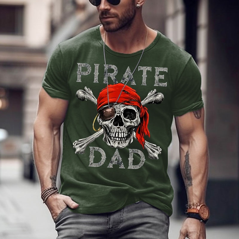 Camiseta Gráfica de Pai Pirata Masculina Design de Caveira Manga Curta Presente Engraçado para o Dia dos Pais de 2026 por $17.49 –P5