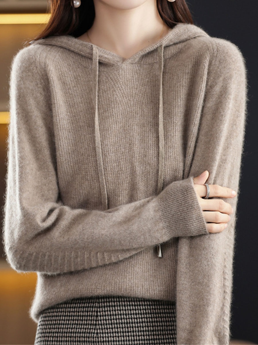 Dam Pullover tröja Stylish Ledigt Mjukt Ensfärgat Ribbad Huva Förstoringar Långärmad Vanliga toppar Sticka Utomhus Dagligen Utekväll Svart Kamel Höst Vinter 2025 - GBP £28.2 –P2