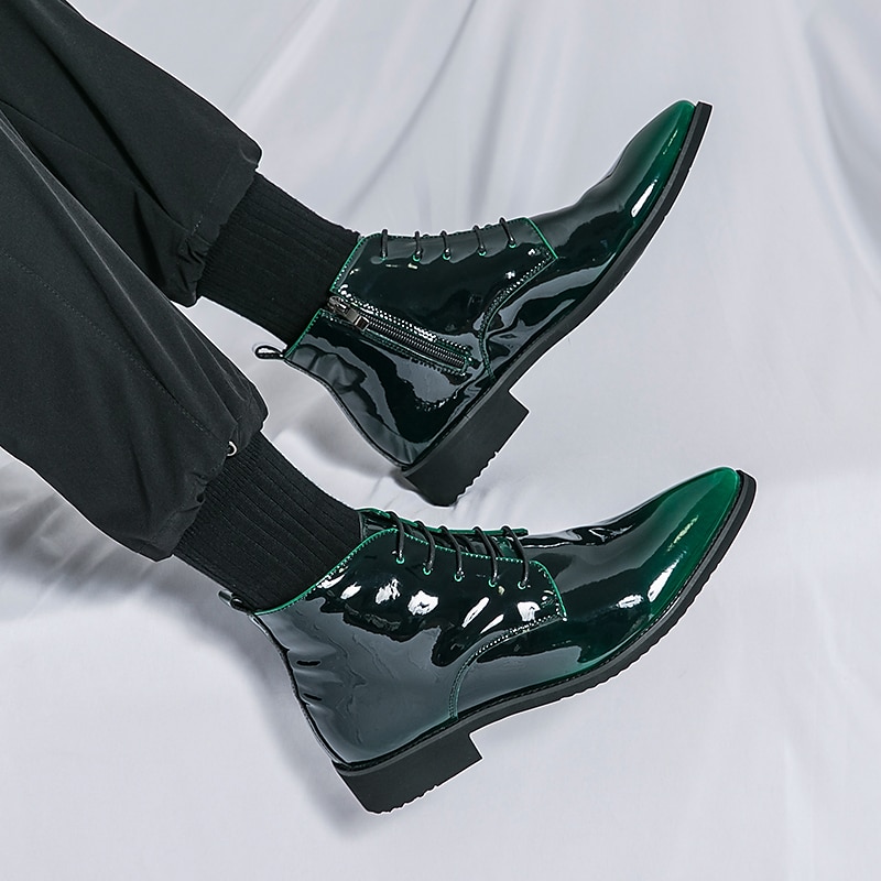 Botas de vestir de charol negro para hombre: elegantes botas con cordones, para uso formal e informal, perfectas para eventos y trabajo. 2025 - $59.99 –P14