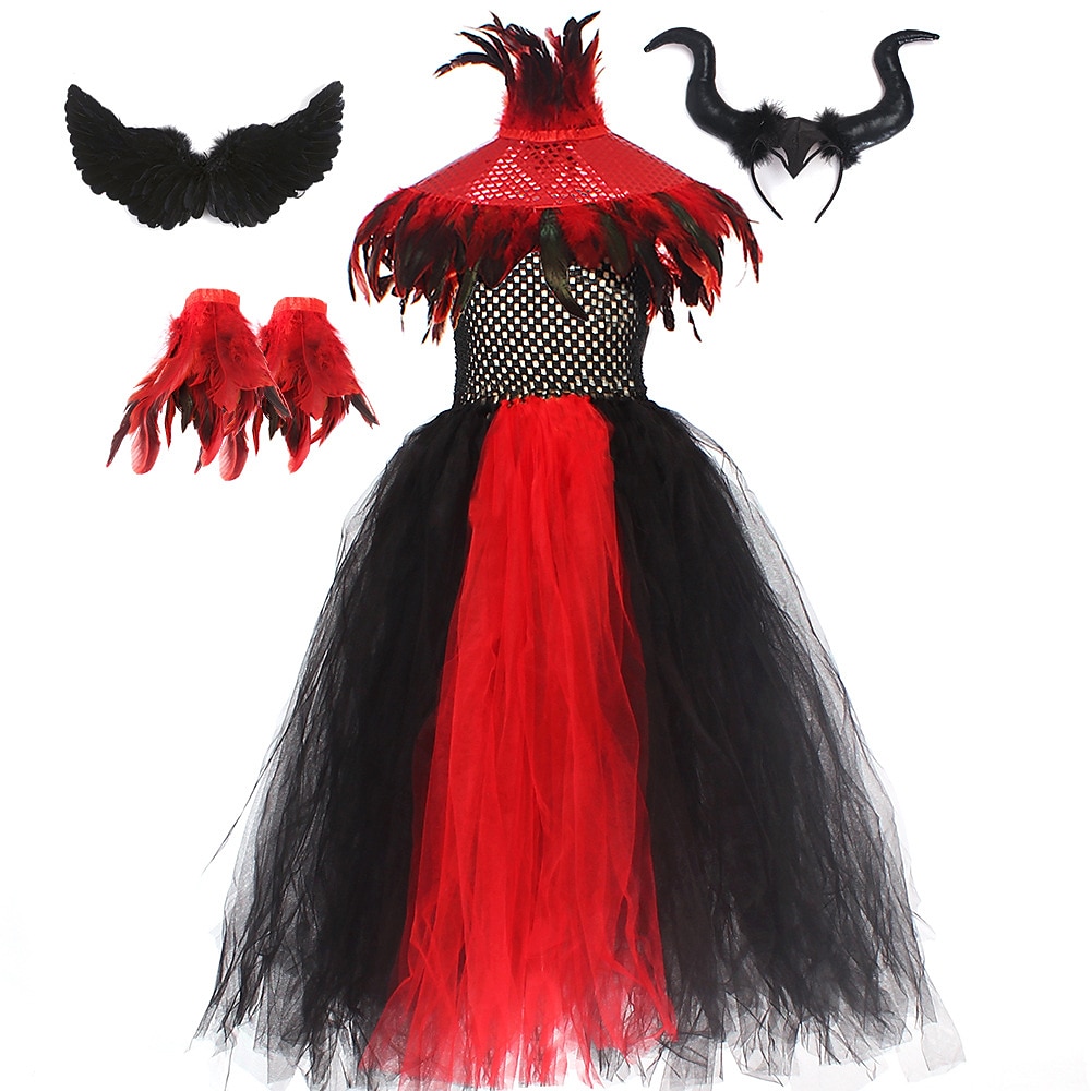 Halloween Hexe Maleficent Walpurgisnacht Kleid Cosplay Kostüm Tutu Kinder Mädchen Cosplay Halloween Leistung Party Halloween Halloween Karneval Maskerade Einfaches Karnevalskostüm 2025 - $48.99 –P14