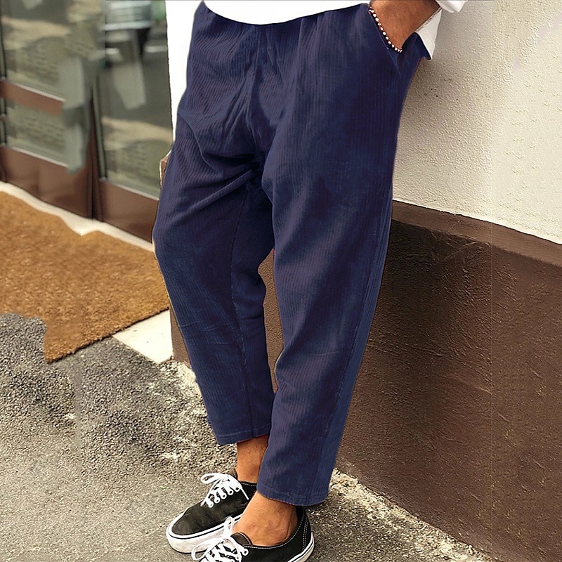 Men's Corduroy Pants Winter Pants Trousers Cropped Pants Casual Pants Drawstring Elastic Waist Straight Leg Solid Color Comfort Warm Casual Daily Streetwear Sports Fashion Loose Fit Black Blue 2025 - $20.99 –P4
