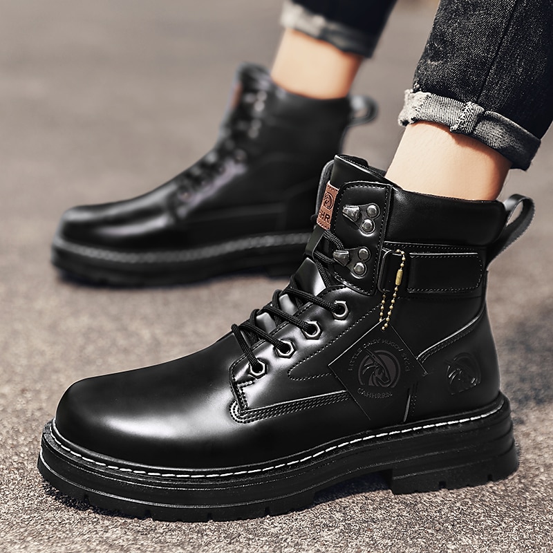 Men's Boots Work Boots Walking Casual Daily Leather Comfortable Booties / Ankle Boots Lace-up Black Yellow Spring Fall 2023 - AED 179.99 –P5