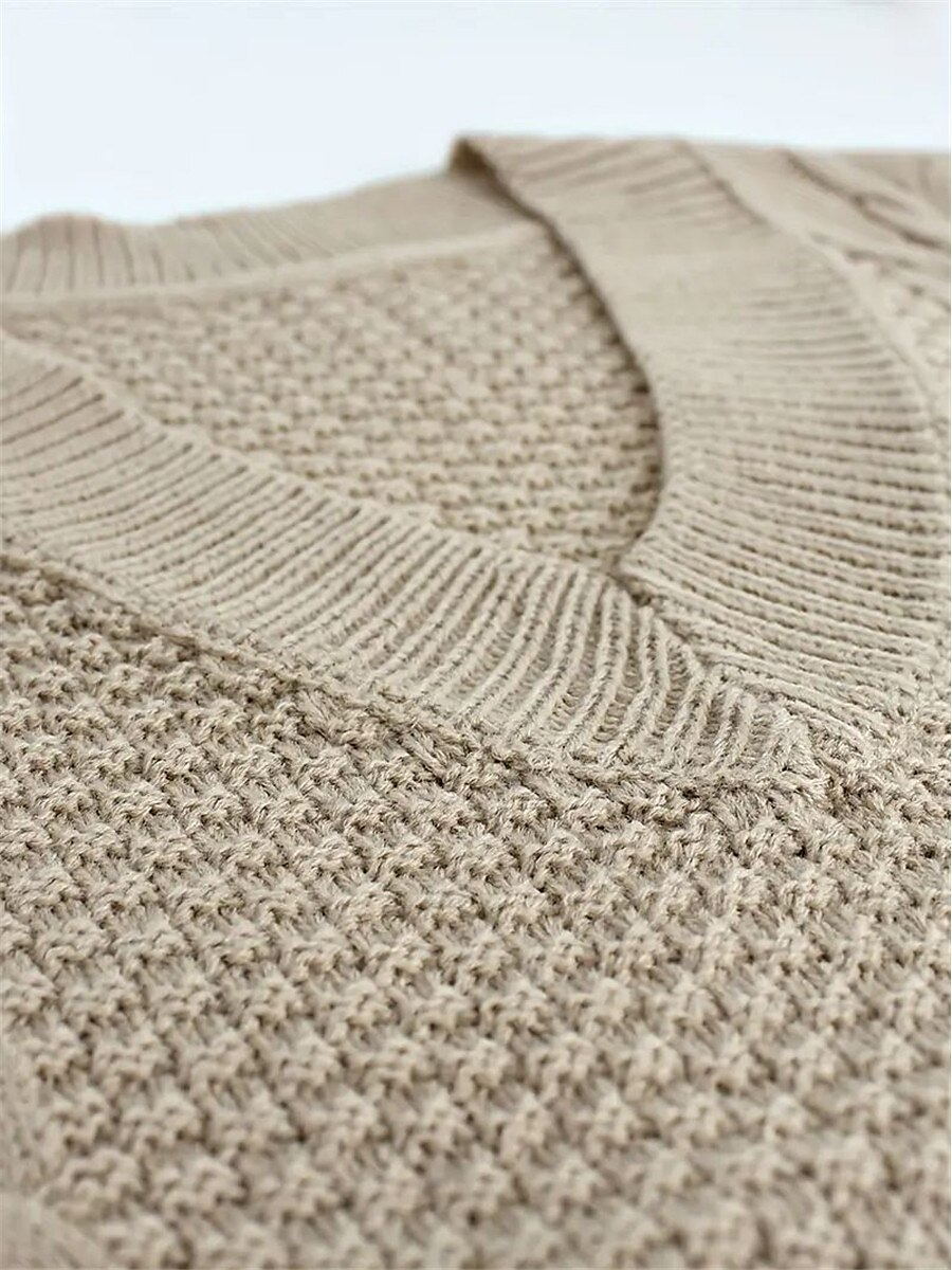 Women's Sweater Vest V Neck Cable Knit Acrylic Oversized Fall Winter Regular Daily Going out Weekend Stylish Casual Soft Sleeveless Solid Color Black Yellow Beige S M L 2023 - US $26.99 –P3