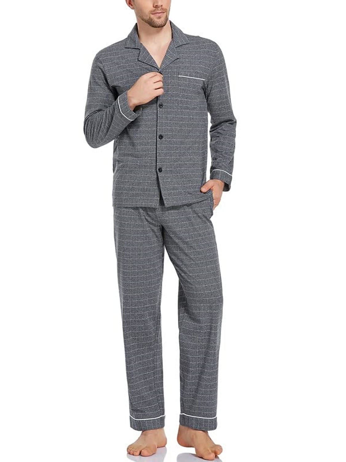 Homens Loungewear Roupa de Dormir Conjunto de Pijama Top e calça de pijama 2 Peças Xadrez à moda Casual Conforto Casa Diário Algodão Poliéster Conforto Lapela Manga Longa Camisa Social Calça Com de 2025 por $37.99 –P8