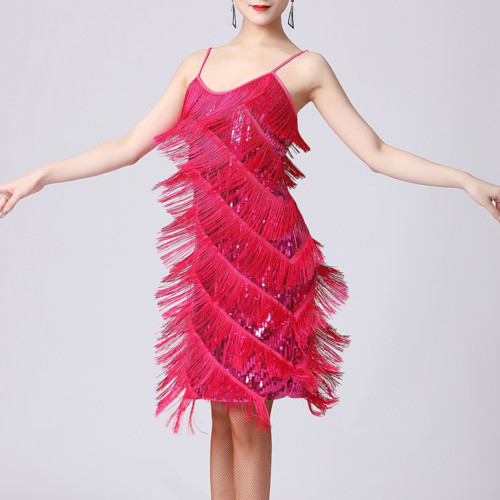 Latein-Tanz Kleid Pure Farbe Farbaufsatz Pailetten Damen Leistung Ausbildung Ärmellos Hoch Polyester 2026 - $48.99 –P1