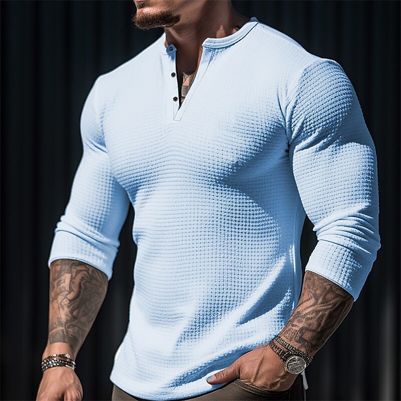 Men's T shirt Tee Waffle Henley Shirt Henley Shirt Tee Top Long Sleeve Shirt Plain Henley Street Vacation Long Sleeve Clothing Apparel Fashion Designer Basic 2025 - $22.99 –P2