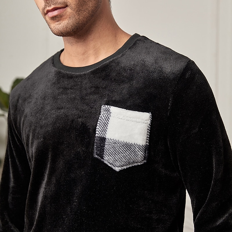 Herren Hausanzug Schlafanzüge Schlafanzug Set Pyjama-Oberteil und Hose 2 Stück Plaid Stilvoll Brautkleider schlicht Komfort Heim Täglich Flanell Komfort Rundhalsausschnitt Langarm Pullover 2026 - $53.99 –P11