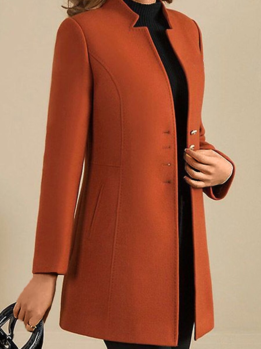 Women's Wool Blend Blazer Winter Coat Single Breasted Stand Collar Pea Coat Fall Slim Fit Thermal Warm Overcoat Formal Stylish Modern Jacket Long Sleeve Black Red 2023 - US $38.99 –P2