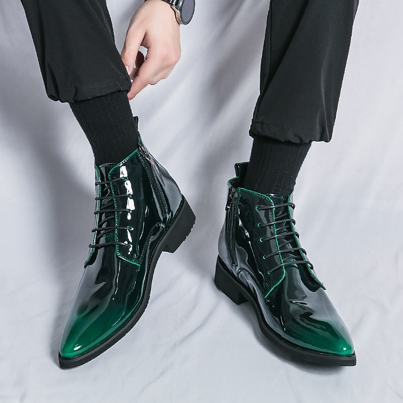 Botas de vestir de charol negro para hombre: elegantes botas con cordones, para uso formal e informal, perfectas para eventos y trabajo. 2025 - $59.99 –P12