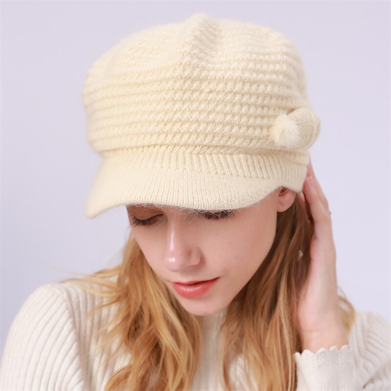 laço de chapéu de malha feminino & chapéu de inverno térmico com decoração de pompons e viseira de sol para exterior de 2025 por $21.99 –P9