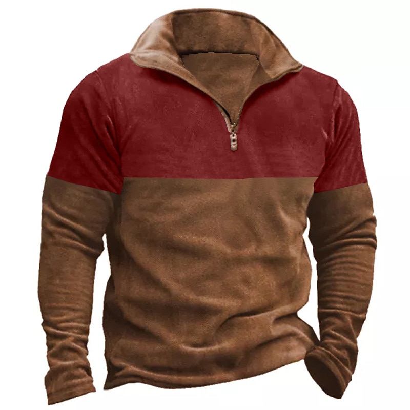 Herren Waffel-T-Shirt Waffelhemd T Shirt T-Shirt Langarm Stehkragen Frühling & Herbst Farbblock Mode Designer Basic Urlaub Straße Ausgehen Rote Grün Khaki Top T-Shirt für Herren 2025 - $21.99 –P1