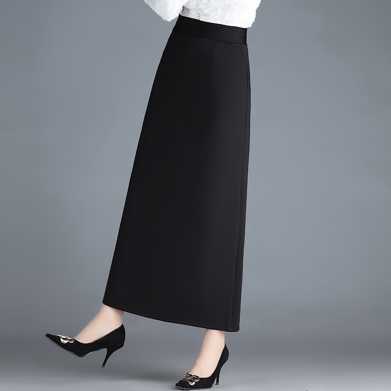 Damskie Spódnica Linia A Elegancja Moda Maxi Wysoka talia Spódnice Solidne kolory Kieszeń Urlop Ulica Czarny Zima Poliester 2025 - $23.99 –P3