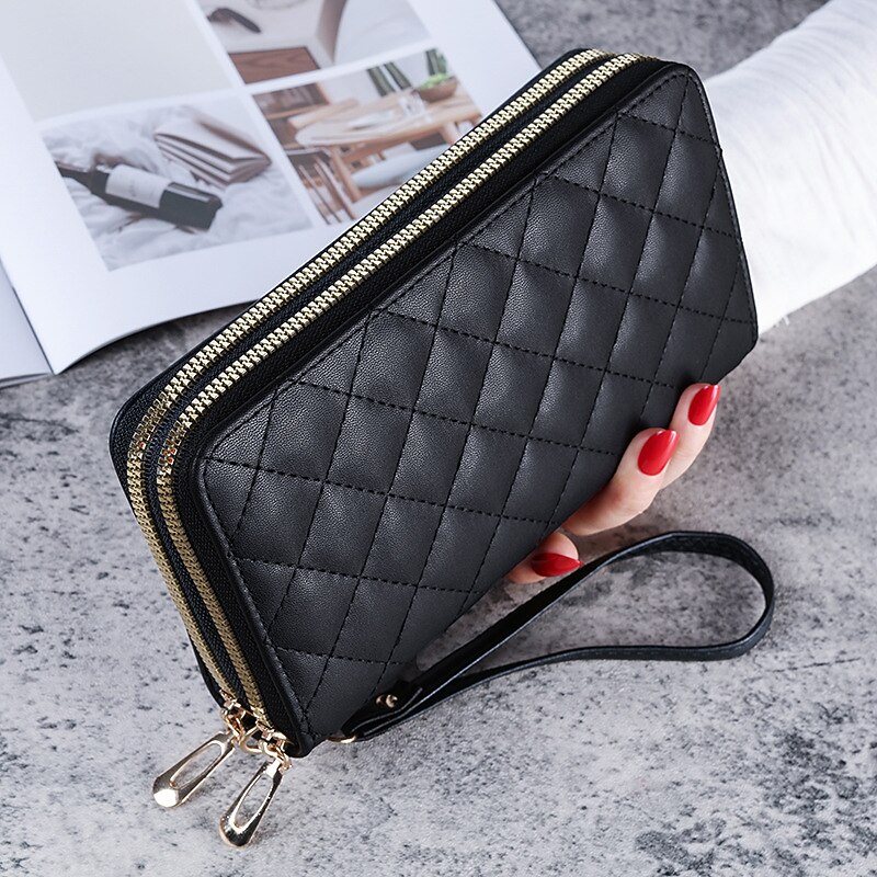 Women's Small Purse, Real Leather Zip Wallet With Coin And Key Pocket For Ladies (Black