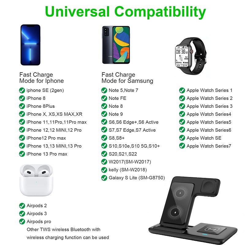 Беспроводное зарядное устройство 15 Вт для iPhone 14, 13, 12, 11, Apple Watch, Airpods Pro, iwatch 8, 7, 3 в 1, складная док-станция для быстрой зарядки 2025 - $29.99 –P5