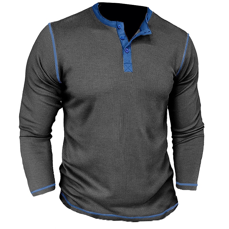 Férfi Gofri póló Gombos póló Póló Henley ing Hosszú ujj Henley Tavasz & Ősz Színes Raglan Sleeve Divat Dizájn Alap Vakáció Utca Alkalmi Sötétbarna Fekete Fehér Férfi felső póló 2025 - $9.39 –P4