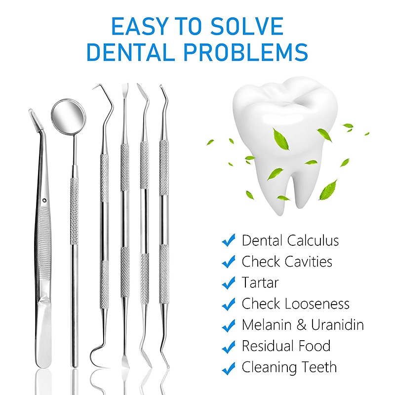 2026年 歯科用ツール 6 個 - 歯用プラーク除去剤 - プロフェッショナルな歯科衛生クリーニングキット ピンセット付きステンレススチール口腔ケアセット 6 個 歯石スカラー口ミラー  コレクション – $15.99 –P6