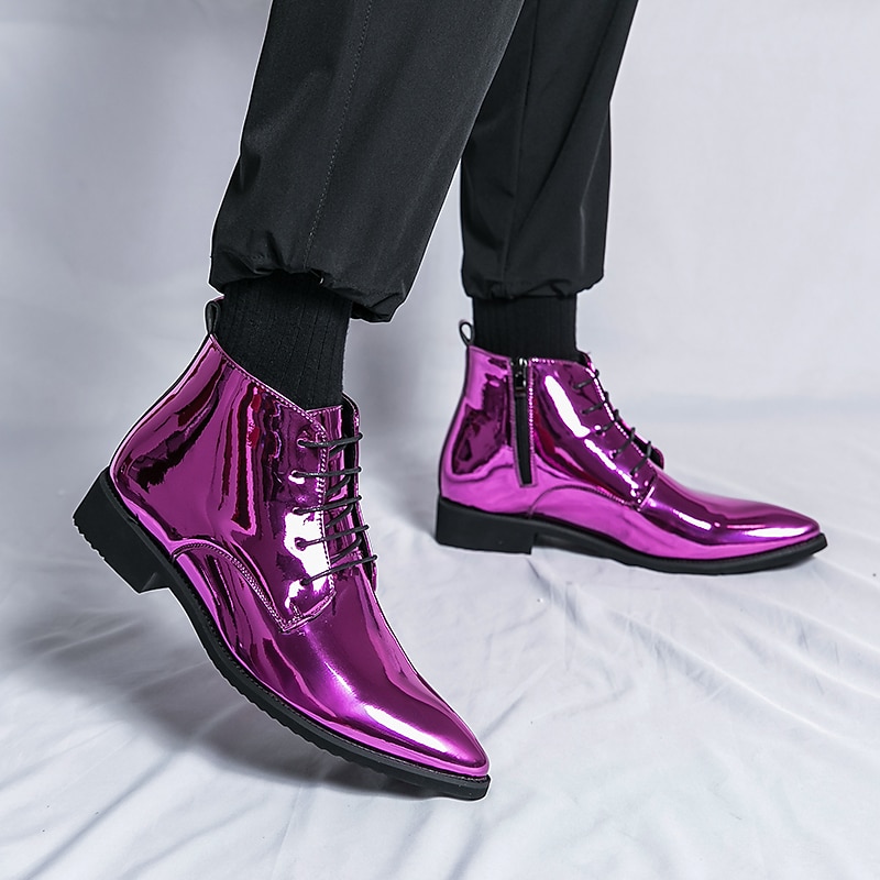 Botas de vestir de charol negro para hombre: elegantes botas con cordones, para uso formal e informal, perfectas para eventos y trabajo. 2025 - $59.99 –P20