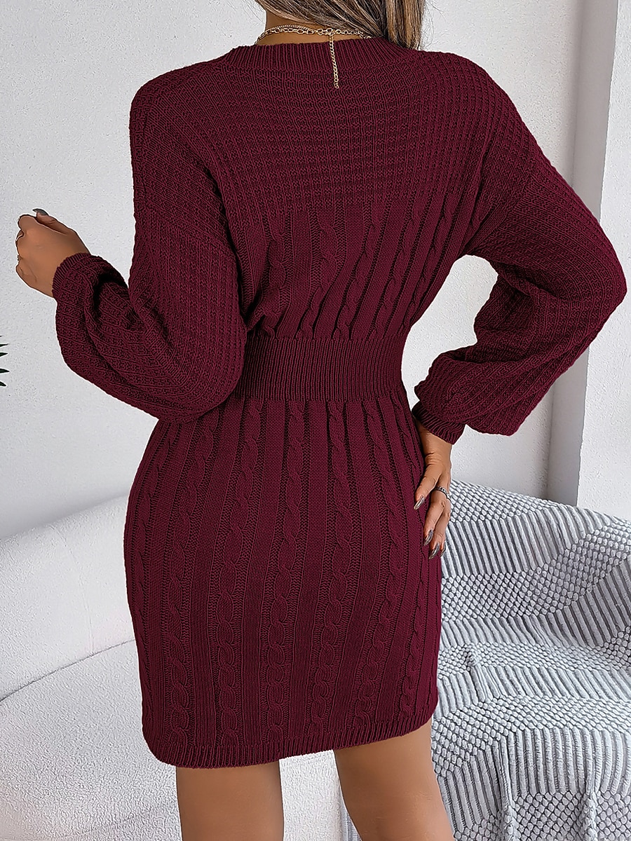 Women's Sweater Dress Jumper Dress Casual Dress Mini Dress Fashion Pure Color Outdoor Daily Going out Crew Neck Long Sleeve Cut Out 2023 Loose Fit Wine khaki Gray S M L 2023 - US $31.99 –P8