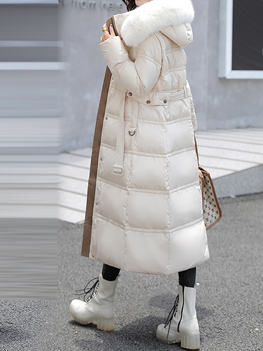 Women's Winter Coat Long Puffer Jacket Warm Parka with Removable Faux Fur Collar Windproof Jacket with Belt Zipper Heated Hoodie Jacket Outerwear Long Sleeve 2024 - $61.99 –P4