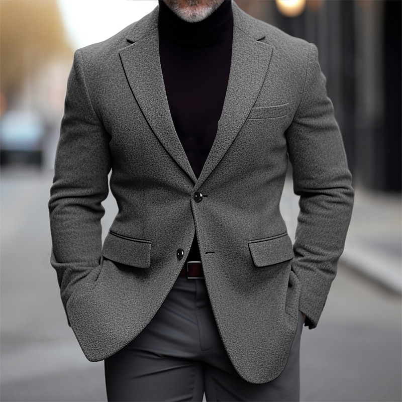 Hombre chaqueta Negocio Fiesta de Boda Moda Casual Invierno Primavera & Otoño Mezcla de Lana Plano Bolsillo Casual / Diario Botonadura Simple Chaqueta de sport Negro Burdeos Azul Marino Gris 2025 - $57.99 –P3