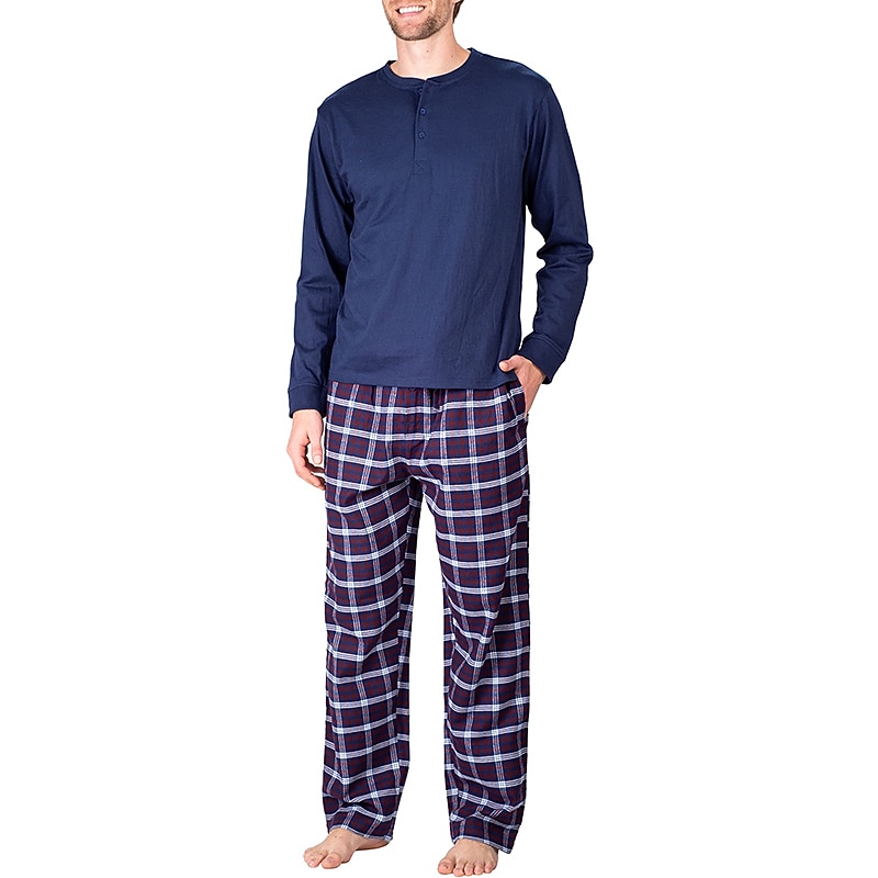 Per uomo loungewear Pigiami Set pigiama Top e pantalone del pigiama 2 pezzi A quadri Moda Informale Comoda Interni Giornaliero Misto cotone Comfort Henley Manica lunga maglietta Pantalone A del 2025 a $34.99 –P1