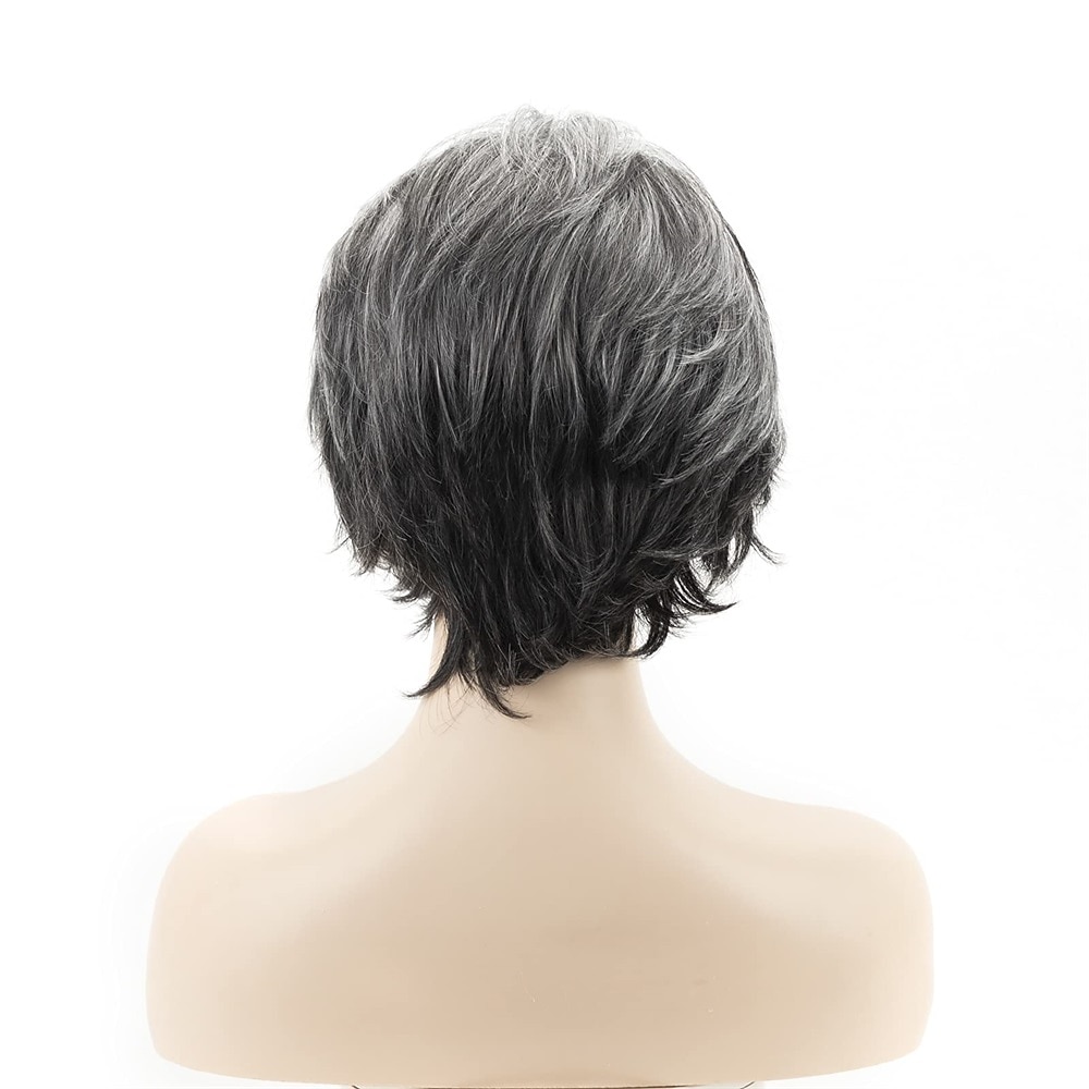 Short Grey Pixie Cut Wigs for Women layered Synthetic Hair Mixed Gray Wig with White Bangs Natural Wavy Wigs for Old Lady 2025 - $24.99 –P10