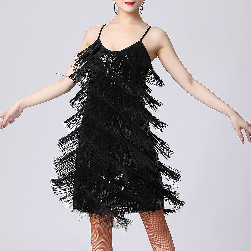 Latein-Tanz Kleid Pure Farbe Farbaufsatz Pailetten Damen Leistung Ausbildung Ärmellos Hoch Polyester 2026 - $48.99 –P5