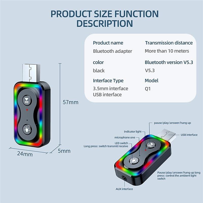 2025年 bt5.3 bluetooth アダプタ車用 3.5 ミリメートルジャック aux ケーブル bluetooth 5.3 5.0 4.2 4.0 レシーバートランスミッタースピーカーオーディオ音楽受信機  コレクション – $11.99 –P7