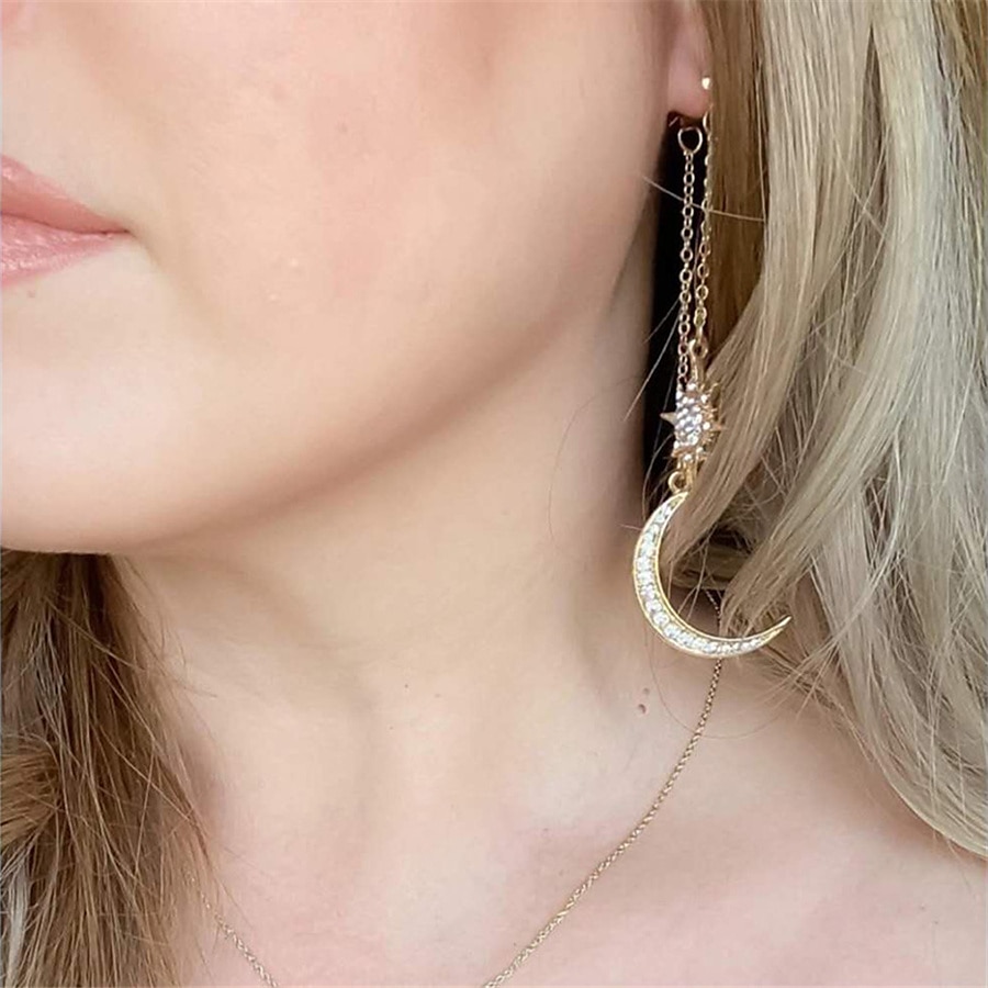 1pari liioiteltua luksusta aurinko kuu drop korvakorut strassikivi punk korvakorut naisille korut kultaiset boho vintage korvakorut 2025 - $23.99 –P1