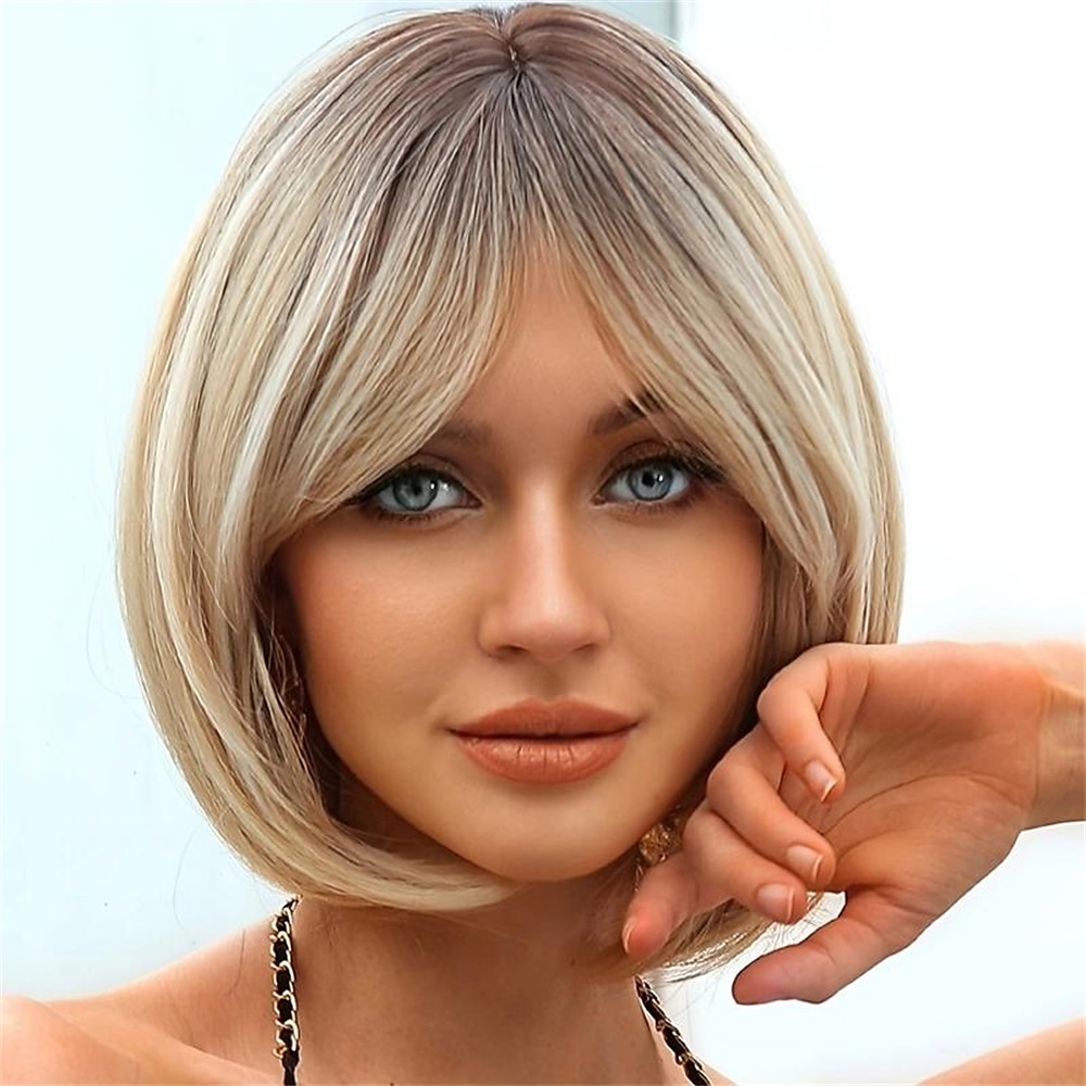 Synthetic Wig Straight Neat Bang Wig Short Light golden Synthetic Hair Women's Fashionable Design Soft Natural Blonde 2025 - $24.99 –P6