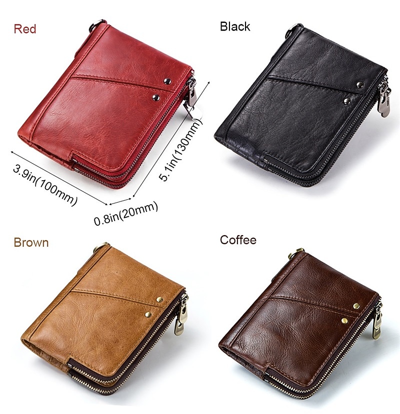 Anti-theft Brush RFID Leather Men's Wallet Multi-function Double zipper Vertical Wallet Top layer leather fashion casual change bag 2026 - $25.99 –P15