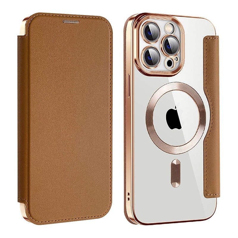 Coque de téléphone MagSafe avec dos transparent et fente pour carte – couvercle rétro cuir PU pour iPhone 16e 16 15 Pro Max Plus 14 13 12 11 de 2025 ? $22.99 –P8