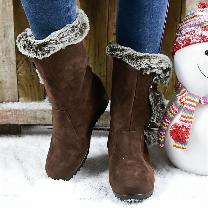 Femme Bottes Bottes de neige Chaussures en daim Bottes d'hiver Extérieur Couleur unie Doublé en Polaire Bottes mi-mollet Boucle Hauteur de semelle compensée Bout rond Rétro Vintage Pluche Classique de 2025 ? $42.99 –P4