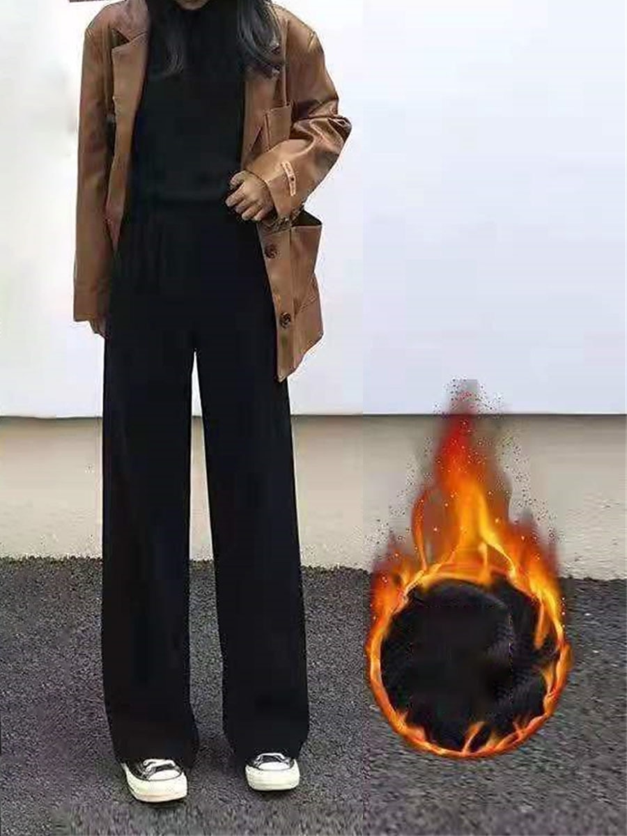 Women's Wide Leg Pants Fleece Trousers Baggy Full Length Micro-elastic High Waist Fashion Streetwear Outdoor Black Beige M L Fall Winter 2025 - $15.49 –P8