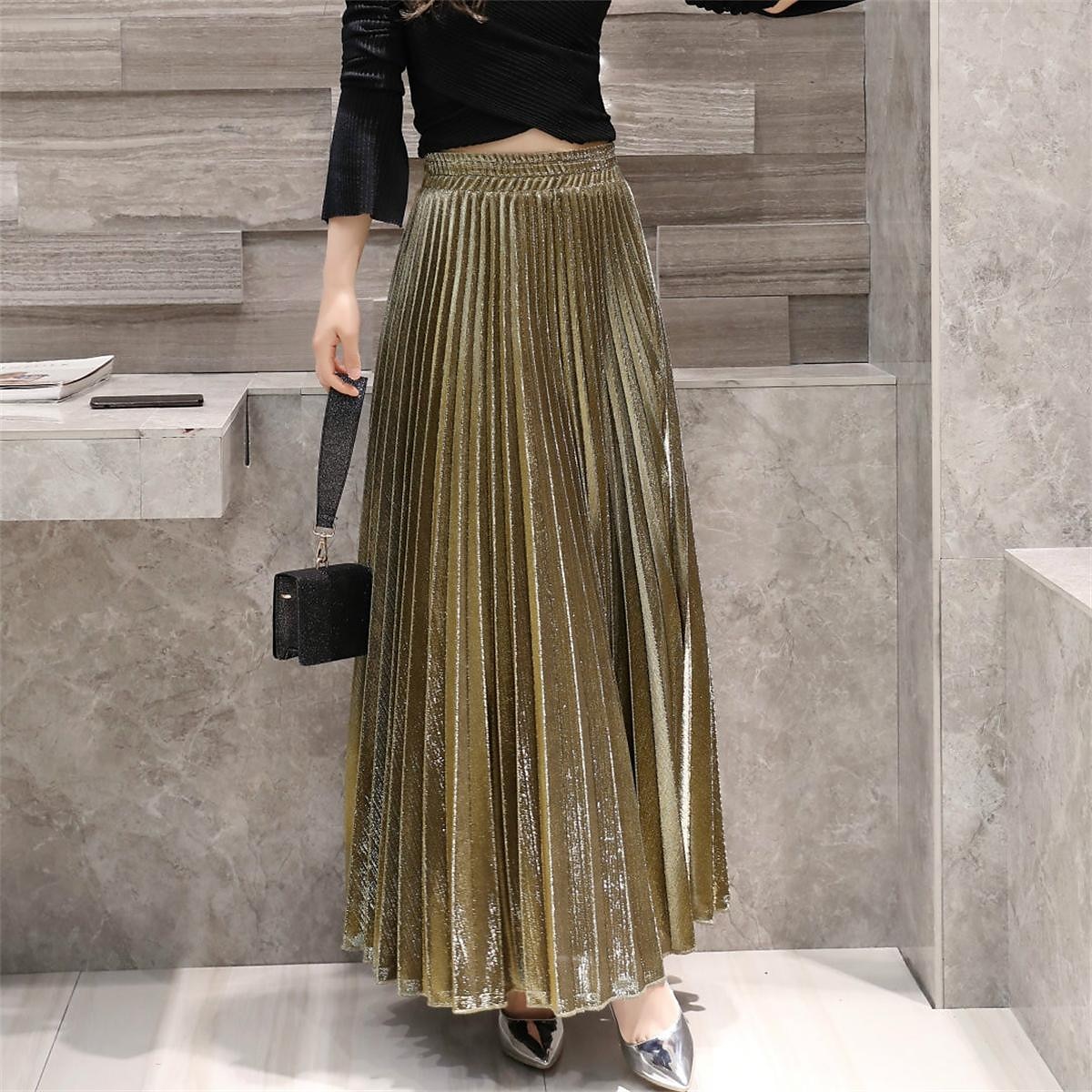 Pentru femei Fustă Linie A Leagăn Fusta lunga Elegant Modă Maxi Talie Înaltă Fuste Mată Plisată Stradă Zilnic Argintiu Roșu Vin Negru Auriu Iarnă Amestec Bumbac Catifea 2025 - $31.99 –P7