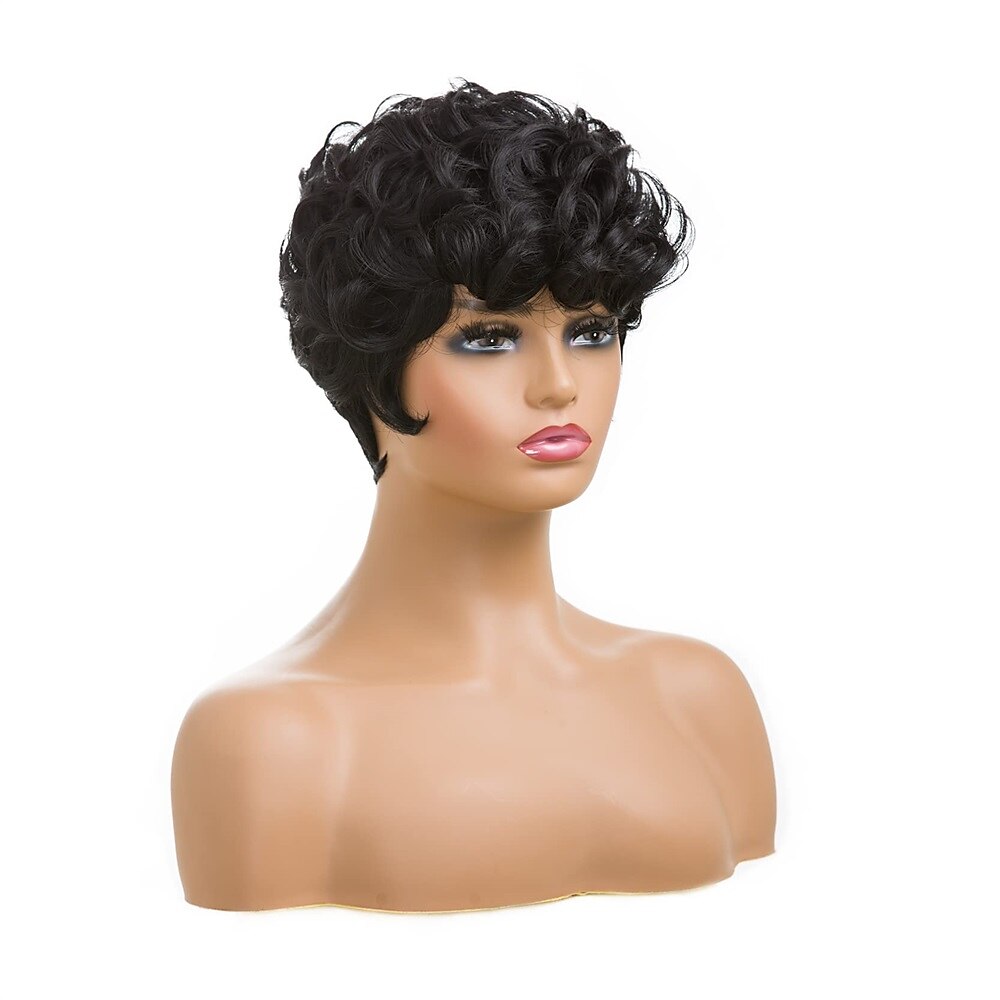 Dark Brown Short Pixie Cut Wigs for Black Women Curly Hair Replacement Short Black Layered Wavy Pixie Wigs With Bangs For Black Women 2025 - $20.99 –P11