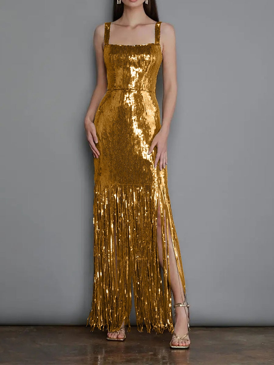 Women‘s Sequin Dress Fringe Dress Gold Dress Prom Dress Party Dress Sparkly Dress Long Dress Maxi Dress Sleeveless Spring Fall Winter Spaghetti Strap Fashion Birthday Evening S 2023 - US $46.99 –P3