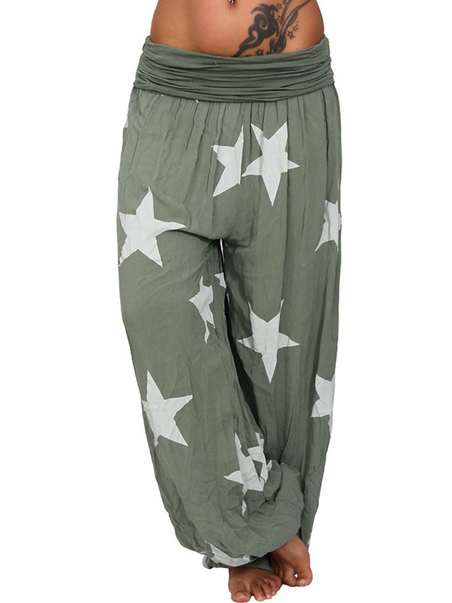 Dame kinesisk Bloomers Harem-bukser Mote Gatemote Full lengde Medium Midje Stjerne Posete Printer Komfort Pusteevne Myk Mikroelastisk Feriereise Gate Daglig Lyseblå Lysegrønn kaffe Høst Vinter 2025 - $16.99 –P3