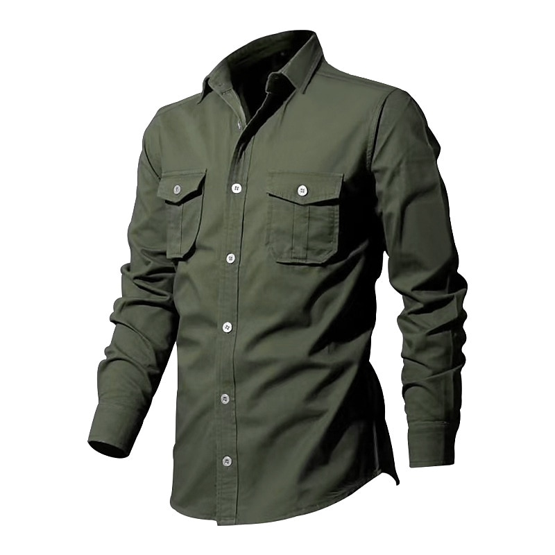 Men's Shirt Button Up Shirt Casual Shirt Black White Green khaki Army Green Plain Long Sleeve Lapel Daily Vacation Front Pocket Clothing Apparel Fashion Casual Comfortable 2023 - US $26.99 –P13