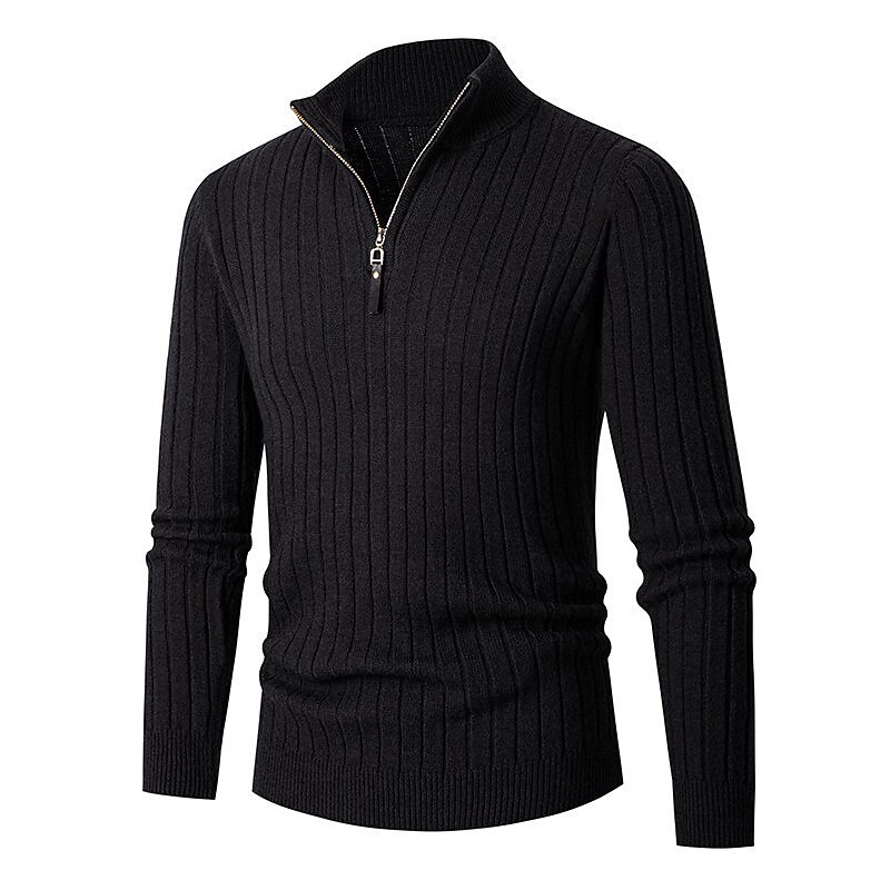 Men's Pullover Sweater Jumper Quarter Zip Pullover Sweater Jumper Ribbed Knit Regular Knit Plain Quarter Zip Modern Contemporary Work Daily Wear Clothing Apparel Fall & Winter Black White M L XL 2025 - $32.99 –P14