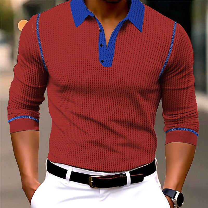 Men's Button Up Polos Polo Shirt Casual Sports Lapel Long Sleeve Fashion Basic Color Block Button Spring &  Fall Regular Fit White Red Orange Brown Dark Blue Button Up Polos 2025 - $18.99 –P3