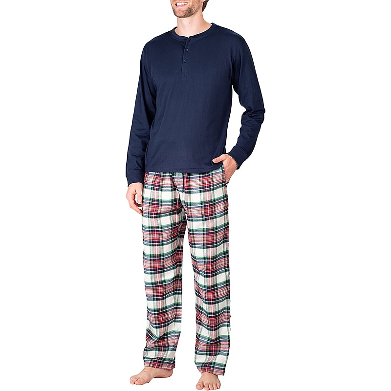 Per uomo loungewear Pigiami Set pigiama Top e pantalone del pigiama 2 pezzi A quadri Moda Informale Comoda Interni Giornaliero Misto cotone Comfort Henley Manica lunga maglietta Pantalone A del 2025 a $34.99 –P16