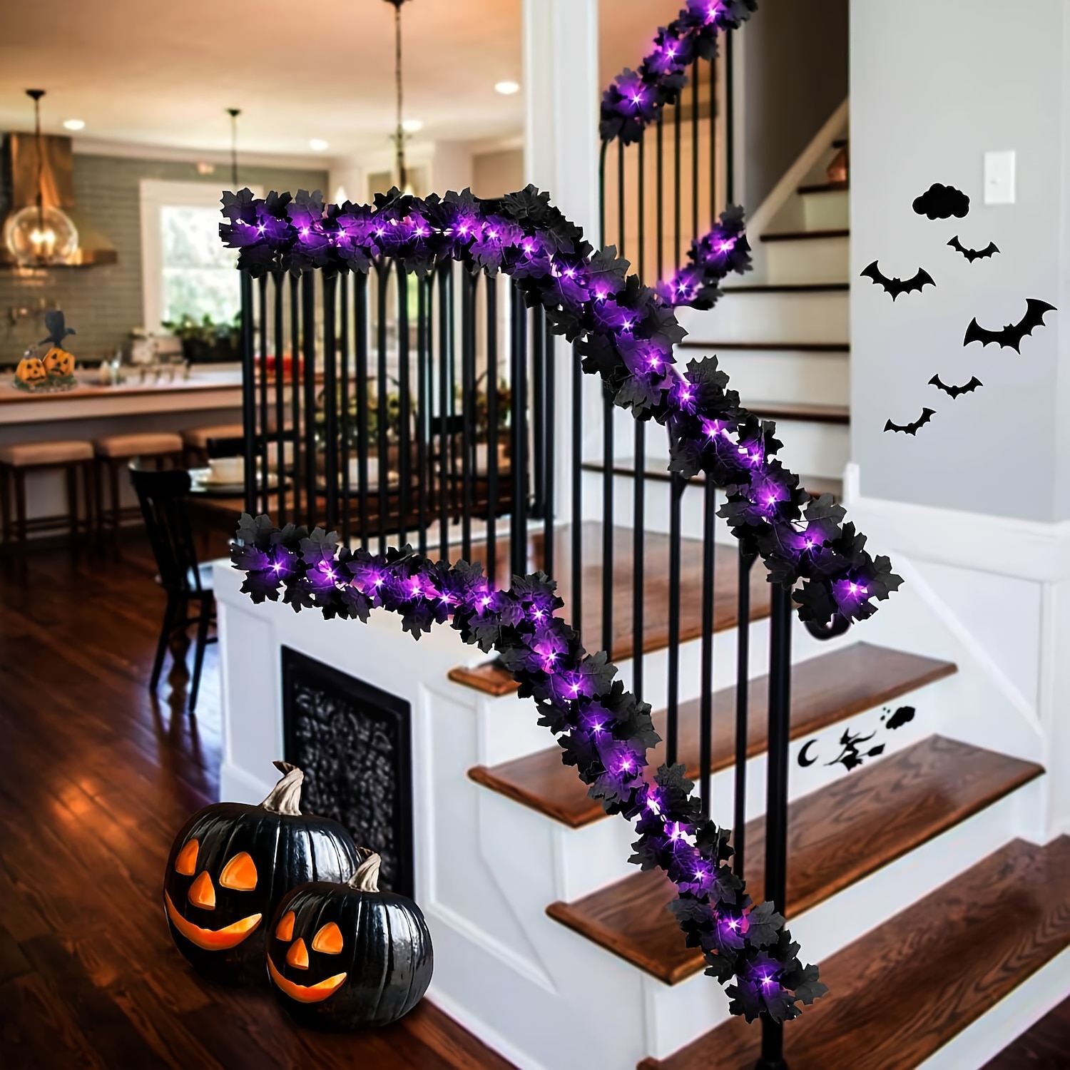 Black Garland Halloween 10FT Black Vines Maple Leaf with Purple Lights for  Fireplace Stairs Party Hanging Decor 2024 - $4.99