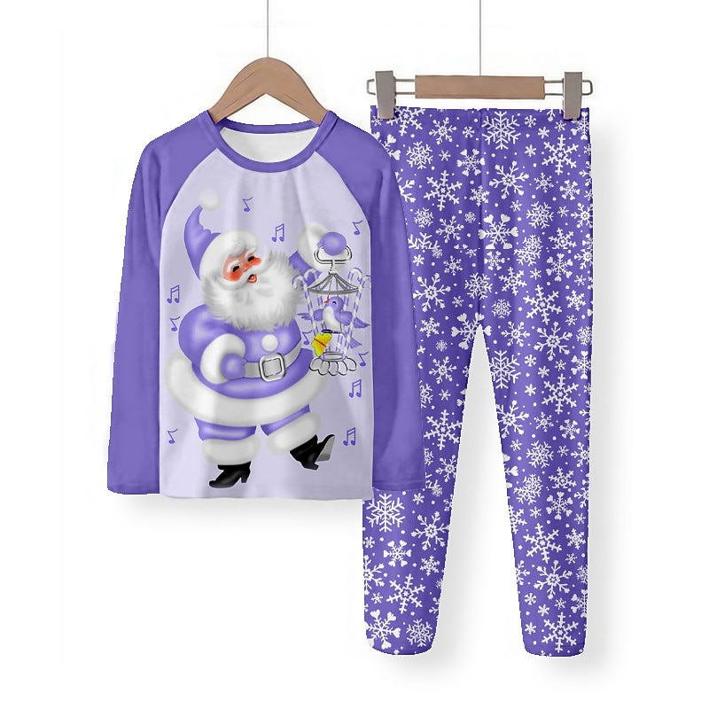 Flickor 3D jultomten Pyjamas set Långärmad 3D-tryck Höst Vinter Aktiv Mode söt stil Polyester Barn 3-12 år Rund hals Hem Casual Inomhus Normal 2025 - $18.99 –P5