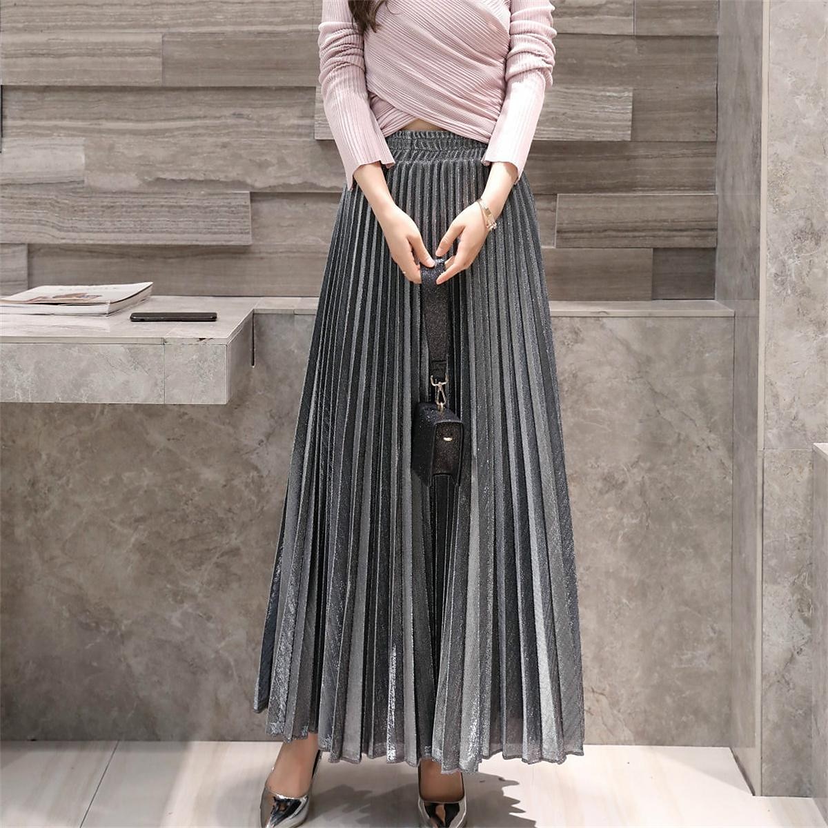Pentru femei Fustă Linie A Leagăn Fusta lunga Elegant Modă Maxi Talie Înaltă Fuste Mată Plisată Stradă Zilnic Argintiu Roșu Vin Negru Auriu Iarnă Amestec Bumbac Catifea 2025 - $31.99 –P6
