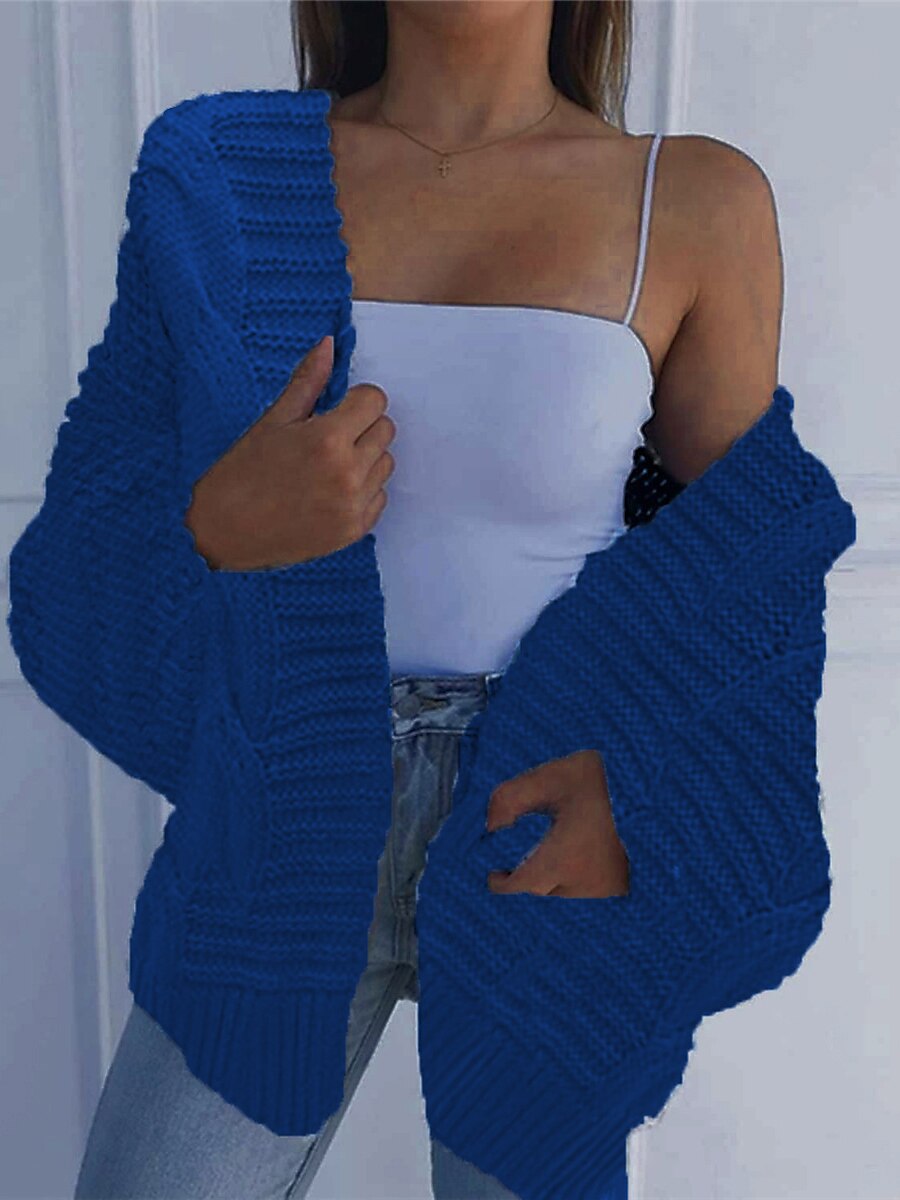Women's Cardigan Sweater Open Front Cable Knit Acrylic Oversized Summer Spring Daily Going out Weekend Stylish Casual Soft Long Sleeve Solid Color Black White Pink S M L 2023 - US $29.99 –P7