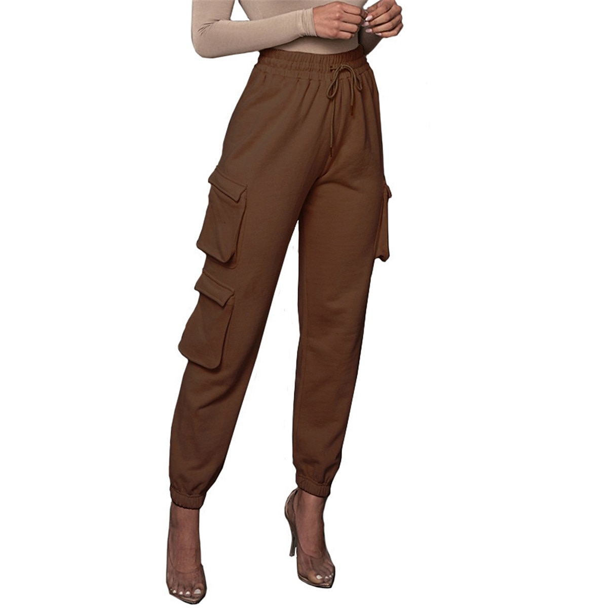 dámské cargo khaki kalhoty dlouhé bavlněné mikroelastické vysoký pas móda streetwear denní jablko zelená černá s m podzim zima 2025 - $29.99 –P22