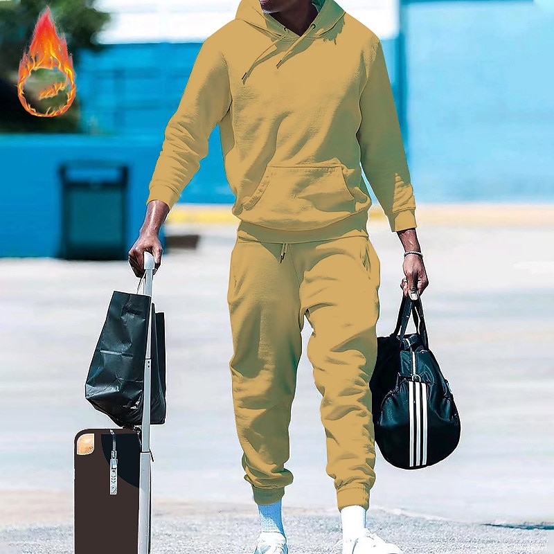 Men's Tracksuit Sweatsuit 2 Piece Athletic Long Sleeve Thermal Warm Breathable Moisture Wicking Fitness Running Jogging Sportswear Activewear Solid Colored Black White Yellow 2025 - $25.99 –P14